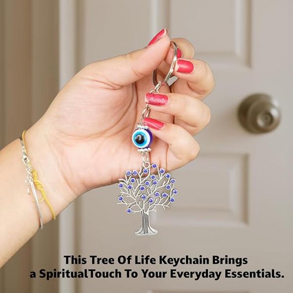 Evil eye tree of life bag charm keychain for handbags backpacks and travel bags
